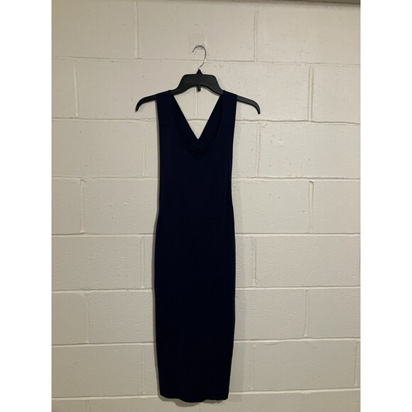 Donna Karan Active Midi-length Dress Womens Round-Neck Stretch Size XS Navy - Picture 16 of 16